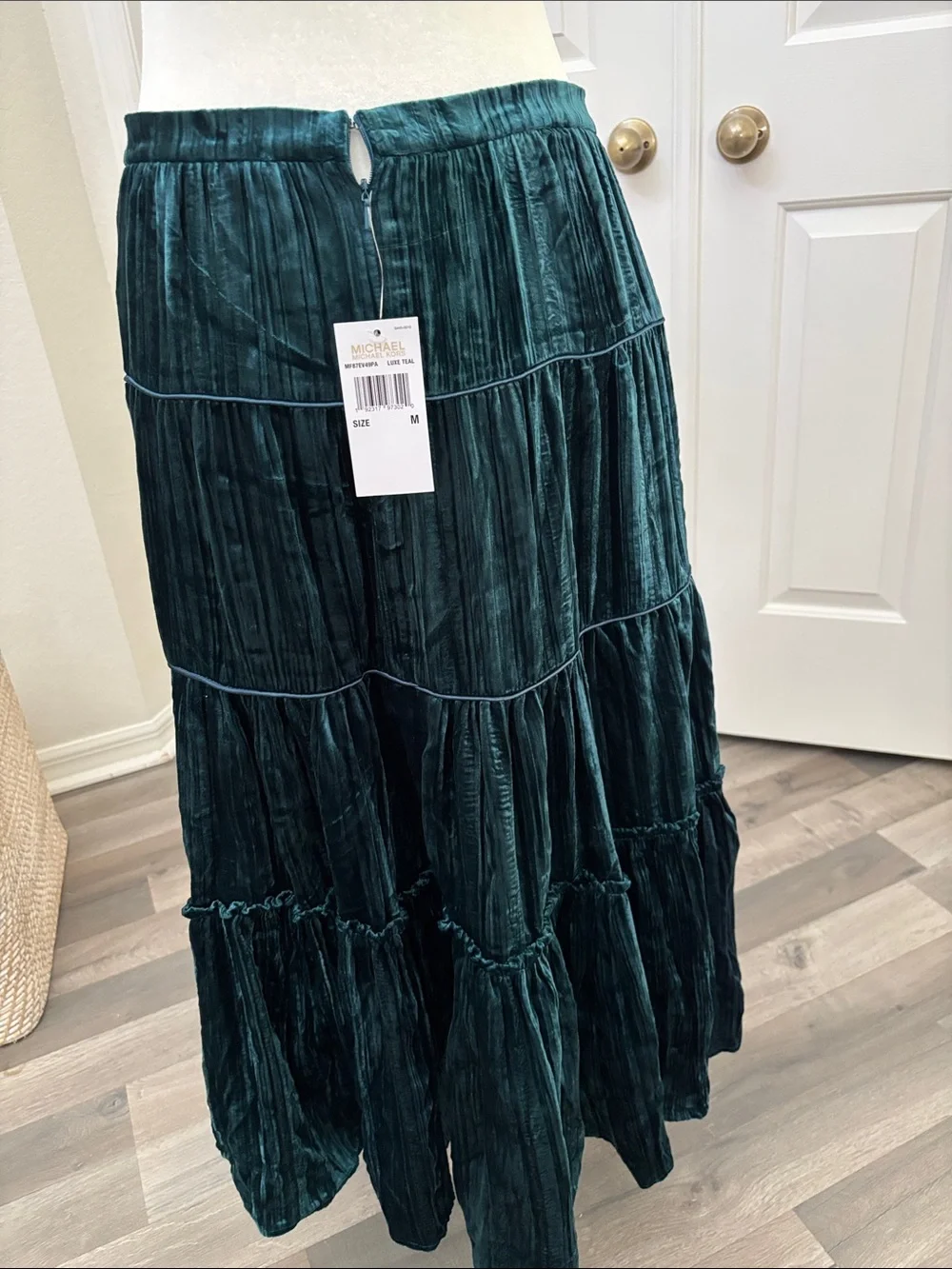 Michael Kors Dark Teal Tiered Velvet Maxi Skirt